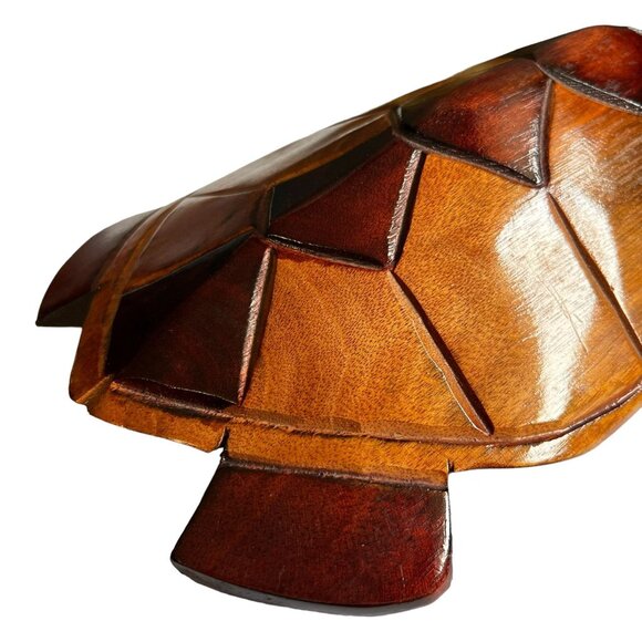 Vintage Sea Turtle Figurine Hand-Carved Wooden Two Tone 12" Long - Picture 5 of 12